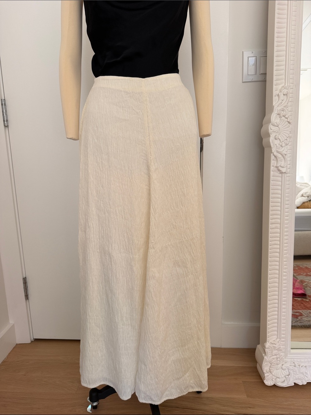 Cream Wide-Leg Linen-Texture Pants for Women